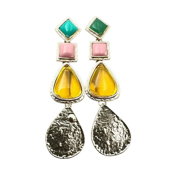 Womens Earrings Pierced Multicolor Gold Tone Chandelier - Picture 1 of 4